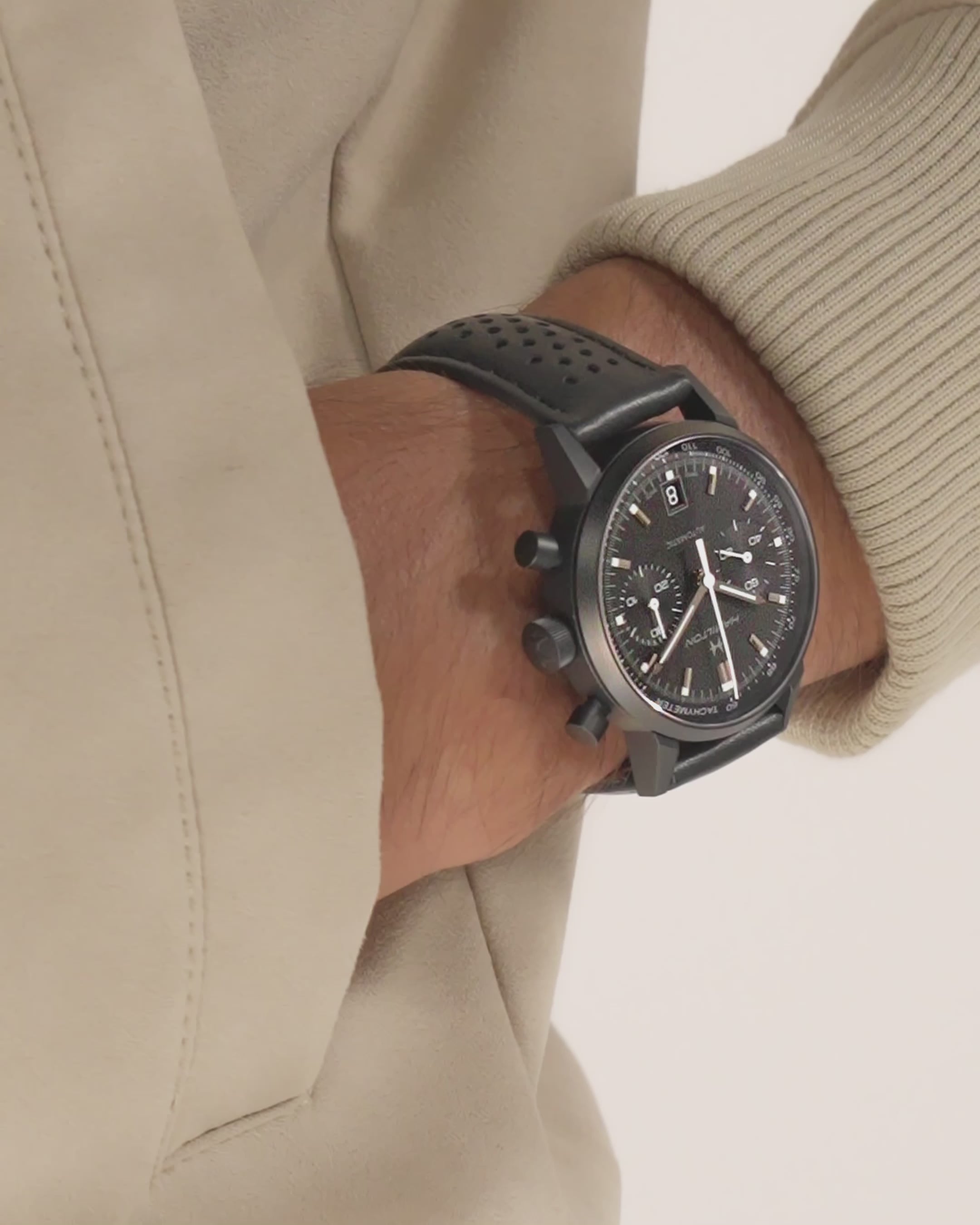 Load video: Hamilton American Classic Intra-Matic Auto Chrono 40mm PVD