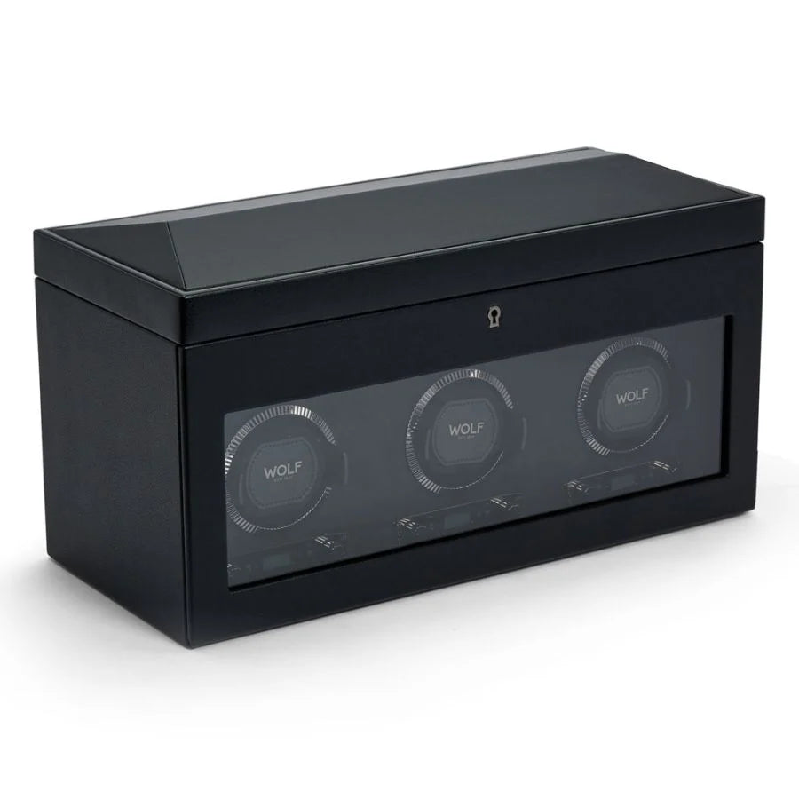 Black British Racing Triple Watch Winder with Storage - 792302