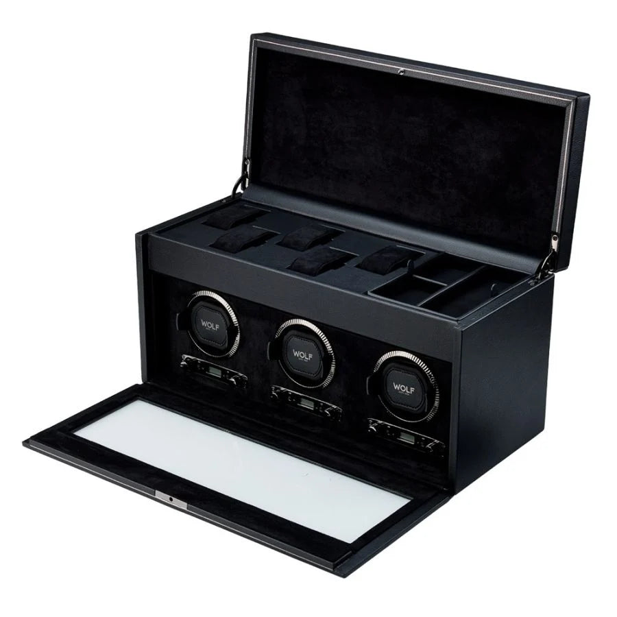 Black British Racing Triple Watch Winder with Storage - 792302